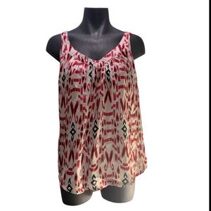 Imaginary Voyage Red and White Geometric Meets Tribal Smocked Camisole